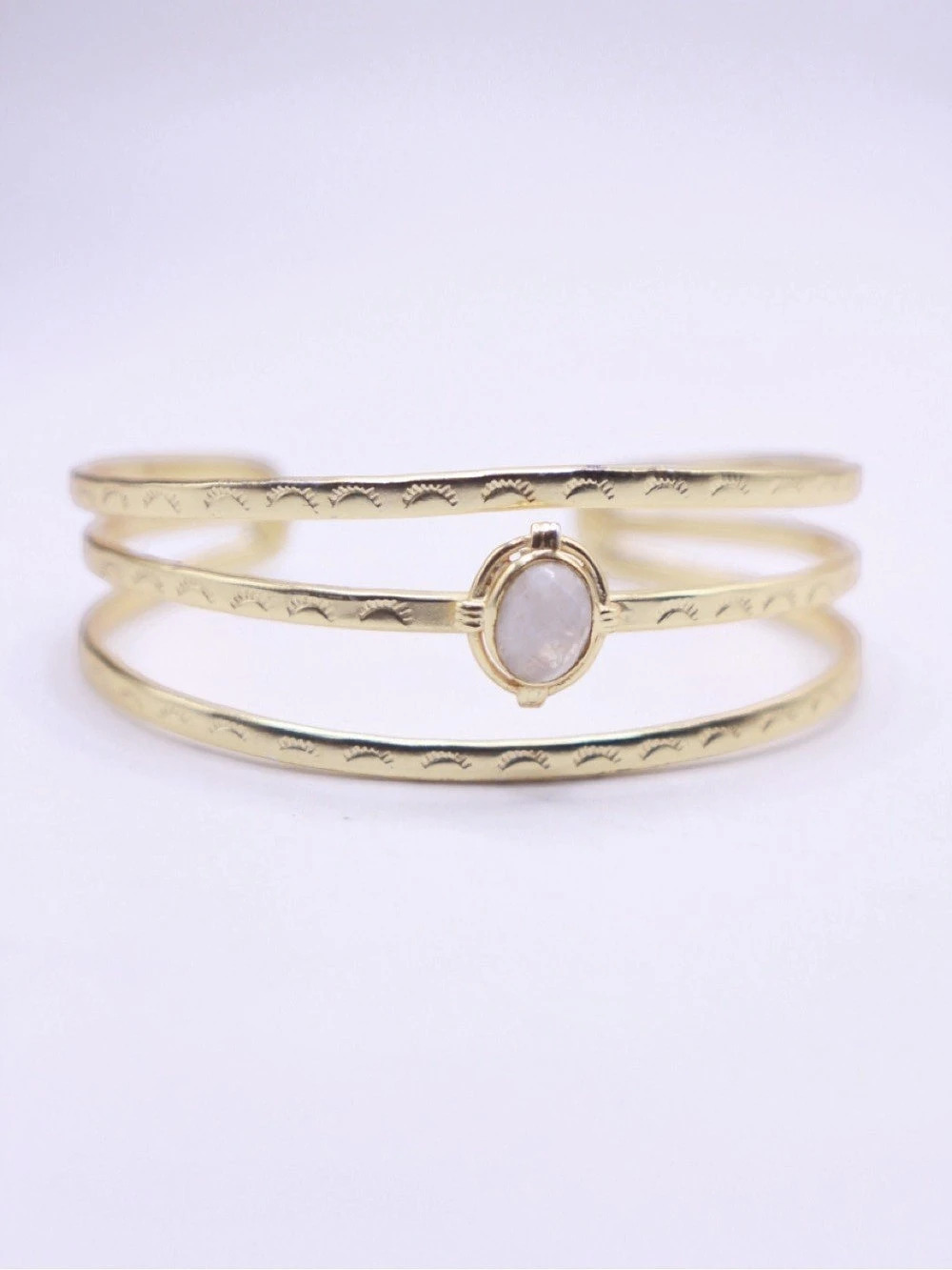 Dylan Rose Gold Plated etched with Stone bracelet cuff